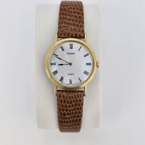 VTG Pulsar Women's Watch 25MM White MOP Dial Brown Leather Bands New Battery